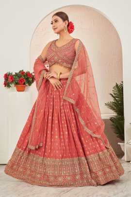 Rust Jacquard Dola Silk Lehenga Choli Set