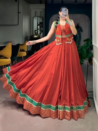 Rust Orange 8 Meter Flair Navratri Lehenga Choli
