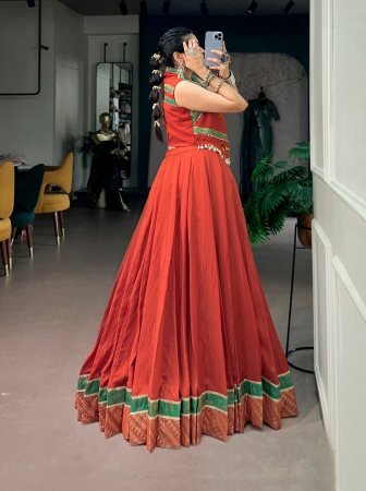 Rust Orange 8 Meter Flair Navratri Lehenga Choli