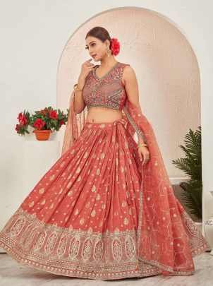 Rusted Orange Embroidered Readymade Lehenga Choli
