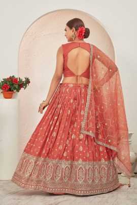 Rusted Orange Embroidered Readymade Lehenga Choli