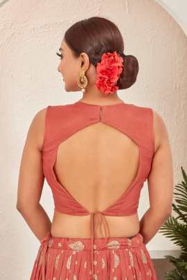 Rusted Orange Embroidered Readymade Lehenga Choli