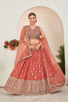 Rusted Orange Embroidered Readymade Lehenga Choli
