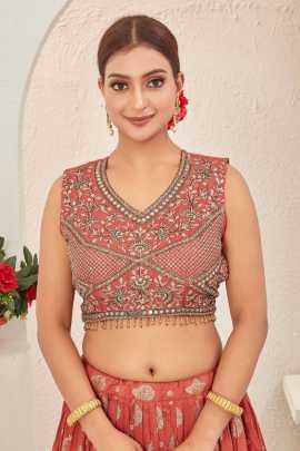 Rusted Orange Embroidered Readymade Lehenga Choli