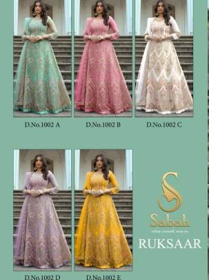 Sabah Ruksaar 1002 B Pink Heavy Butterfly Net Gown