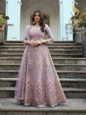 Sabah Ruksaar 1002 D Lavender Heavy Butterfly Net Gown