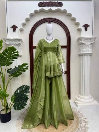 Salsa Silk Fabric Pista Colour Palazzo Suit