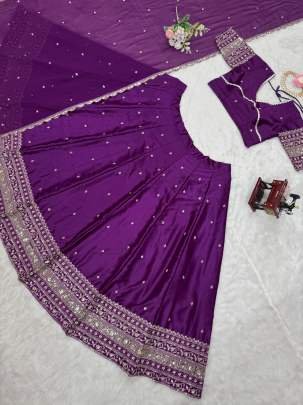 Satin Silk Violet Colour Sequence Work Lehenga