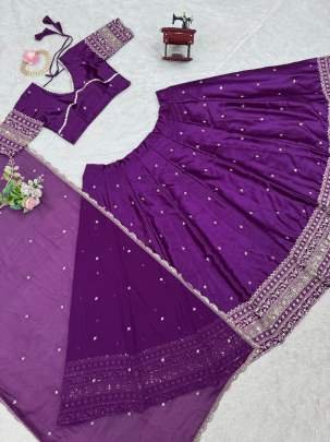 Satin Silk Violet Colour Sequence Work Lehenga