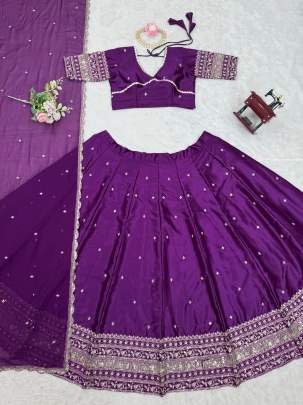 Satin Silk Violet Colour Sequence Work Lehenga