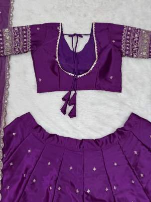 Satin Silk Violet Colour Sequence Work Lehenga