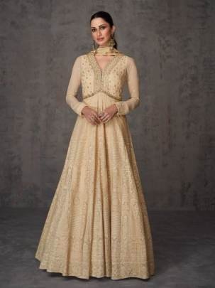 Sayuri Designer Ameena NX 5357 Heavy Long Cream Gown