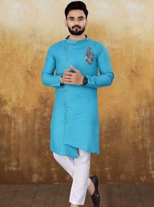 Sea Blue Cotton Kurta With Pyjama