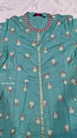 Sea Green Abhla Work and Foil Printed Anarkali Kurti for Women