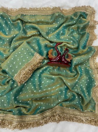 Sea Green Designer Butti Work Saree with Elegant Golden Zari Border