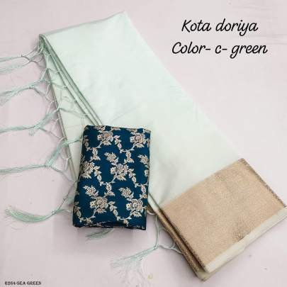 Sea Green Plain Soft Kota Doria Saree