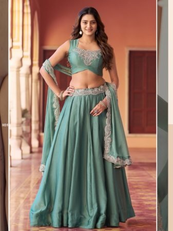 Sea Green Rangoli Silk Wedding Wear Lehenga Set