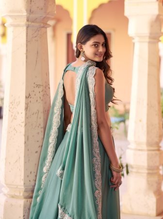 Sea Green Rangoli Silk Wedding Wear Lehenga Set