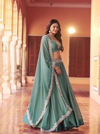 Sea Green Rangoli Silk Wedding Wear Lehenga Set