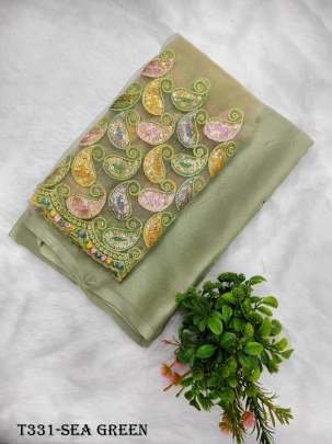 Sea Green Wedding Wear Chiffon Saree With Blouse