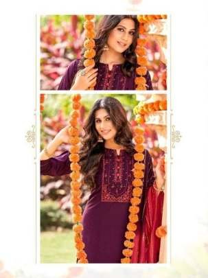 Selesta Brand Shehnaaz Pure Chinon Neck Work Kurtis Set