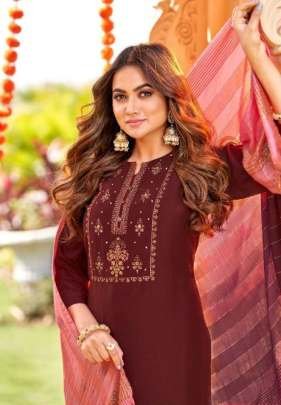Selesta Brand Shehnaaz Pure Chinon Neck Work Kurtis Set