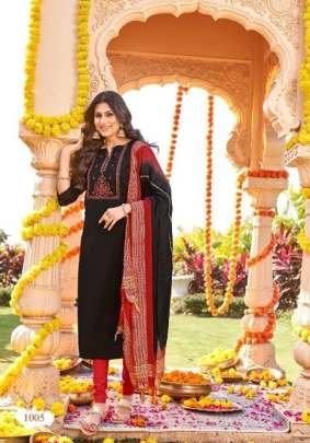 Selesta Brand Shehnaaz Pure Chinon Neck Work Kurtis Set