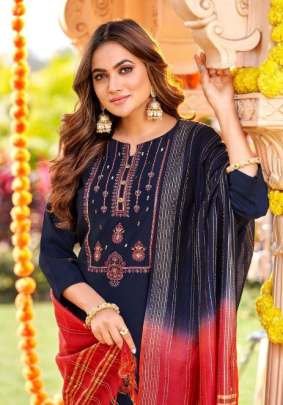 Selesta Brand Shehnaaz Pure Chinon Neck Work Kurtis Set