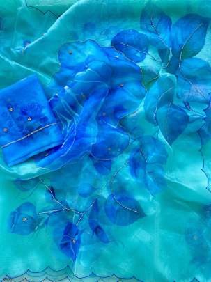 Semi Organza Handcraft Work Saree With Printed Organza Blouse