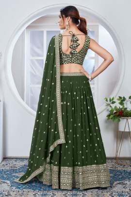 Semi Stitched Green Georgette Lehenga Choli For Women