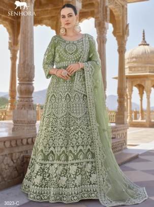 Senhora Twisha Butterfly Net Stone Work Heavy Semi Stitch Gown 3023 C