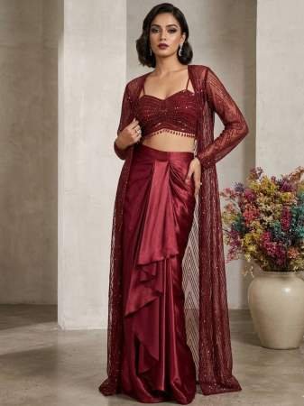 Sequence Embroidery  Red Colour Indo Western Dress