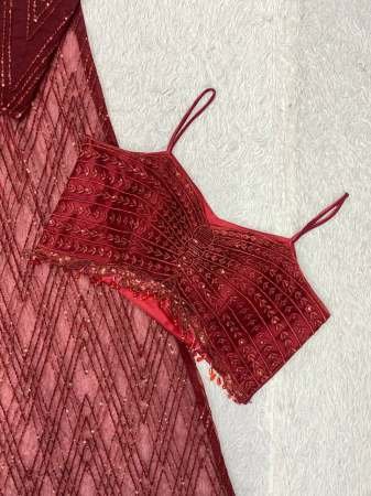 Sequence Embroidery  Red Colour Indo Western Dress