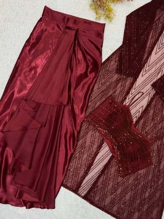 Sequence Embroidery  Red Colour Indo Western Dress