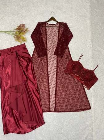 Sequence Embroidery  Red Colour Indo Western Dress