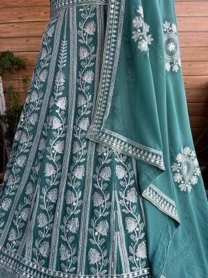 Sequence Embroidery Stitch Work Mint Green Lehenga Choli with Dupatta