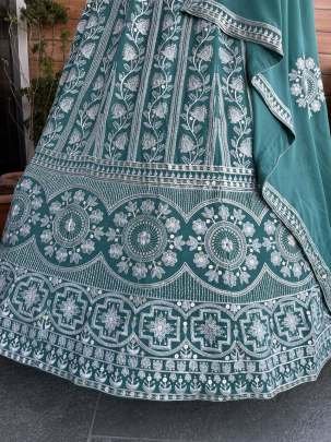 Sequence Embroidery Stitch Work Mint Green Lehenga Choli with Dupatta