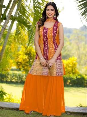 Sequence Embroidery Work Yellow Sharara Suit