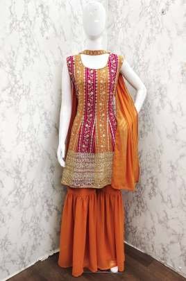 Sequence Embroidery Work Yellow Sharara Suit