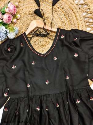 sequence work Balloon Sleeves Black Anarkali Gown   Pant and Dupatta