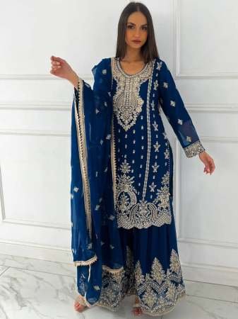 Sequence Work Blue Colour Sharara Suit