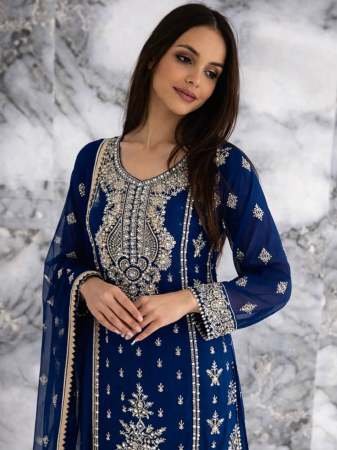Sequence Work Blue Colour Sharara Suit