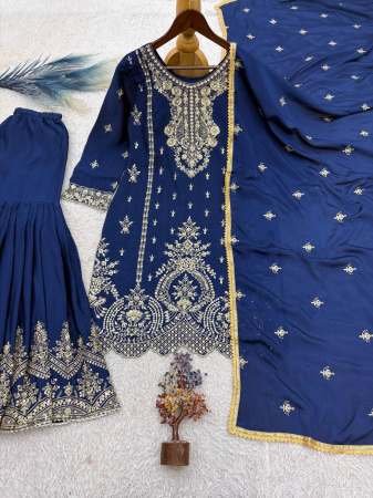 Sequence Work Blue Colour Sharara Suit