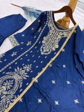 Sequence Work Blue Colour Sharara Suit