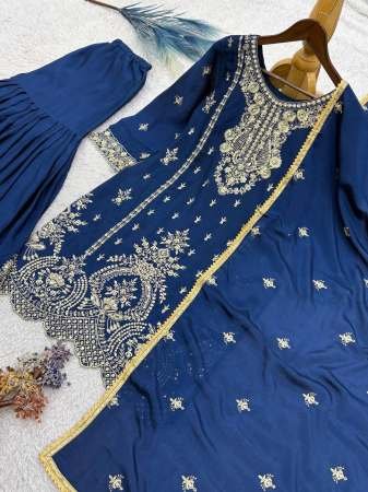 Sequence Work Blue Colour Sharara Suit