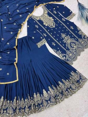 Sequence Work Blue Colour Sharara Suit