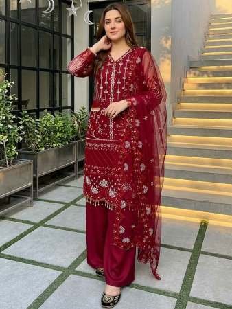 Sequence Work  Maroon Colour Palazzo Suit