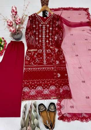 Sequence Work  Maroon Colour Palazzo Suit