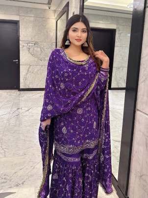 Sequence Work Purple Top Sharara Suit