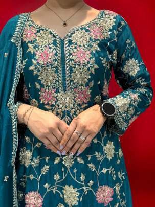 Sequence Work Rama Kurti Palazzo Dupatta Set